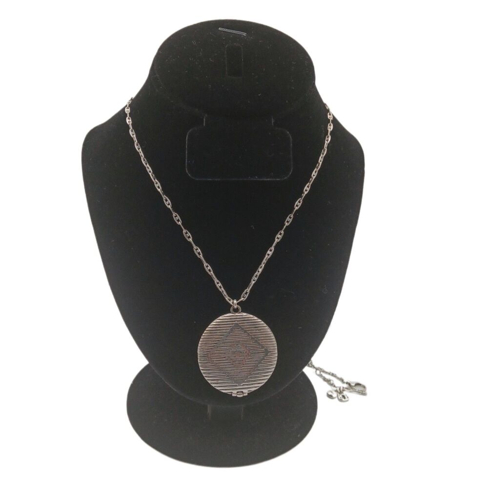 Fossil Locket Pendant Necklace 35” Silver Tone Charms Geometric Boho Chic Aztec